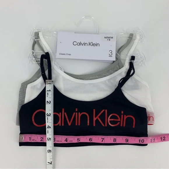 Calvin Klein NWT Girls' Black, Red, White, Grey 3-Pack Classic Crop Bralette, M - Picture 9 of 11